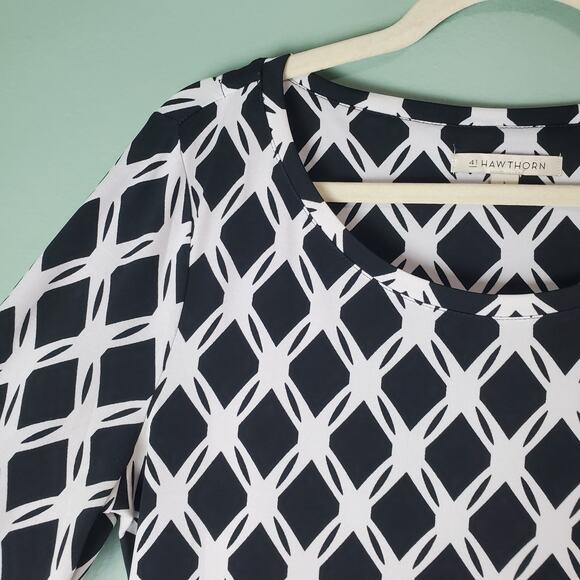 41 Hawthorn Womens Black White Geometric Long Sleeve Blouse Top Size Large - Picture 4 of 6